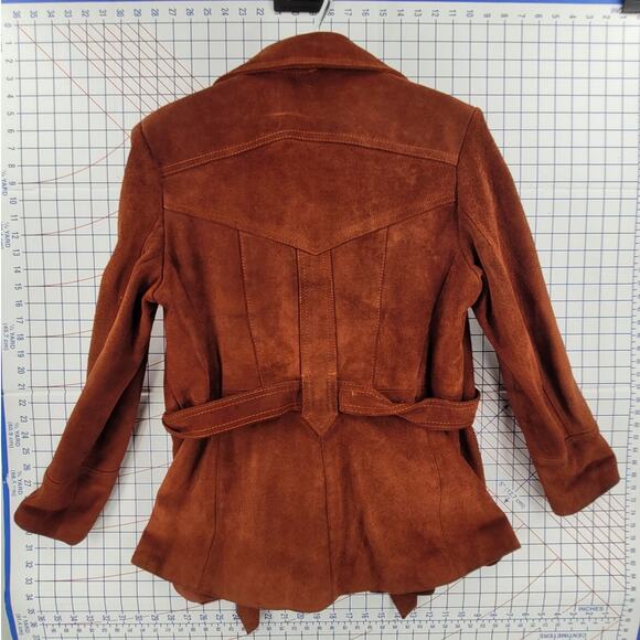 Burnt Orange Suede Statement Jacket Vintage 60s Belted Cozy Chic Womens - Picture 3 of 16